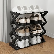 4 Tier Shoe Rack, Narrow Stackable Shoe Storage Organizer Shelf picture