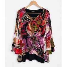 Calessa 3X Floral Animal Print Tunic Top Black Multicolor Plus Size NWT picture