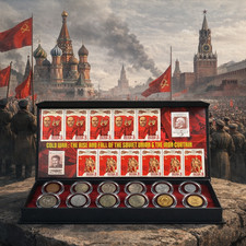 Cold War Russia Currency: Deluxe Boxed Collection 10 Coins & 12 Soviet Stamps picture