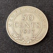 1917-C Newfoundland 50 Cents Half Dollar 0.9250 Silver ASW 0.3503 Oz  picture