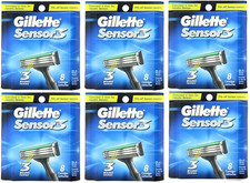 48 GILLETTE SENSOR 3 RAZOR BLADES REFILL CARTRIDGES - 6 PACKS TOTAL NEW SALE picture