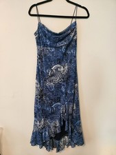 City Triangles Y2K Blue Paisley Strappy Ruffle Hem Women's Dress Sz Medium picture