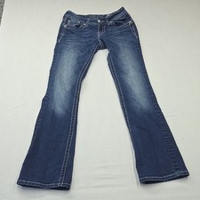 Miss Me Women’s Bootcut Jean Blue Medium Wash Mid Rise Embroidered Rhinestone 26 picture