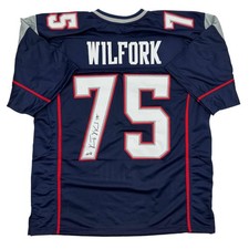 Autographed/Signed Vince Wilfork New England Blue Jersey Beckett BAS COA picture