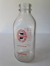 RONNYBROOK FARM ANCRAMDALE NY RED & BLACK PYRO QUART DAIRY MILK BOTTLE picture