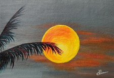 ACEO Original Hand Painting Collectable Art Sunset Sky Signed ATC picture