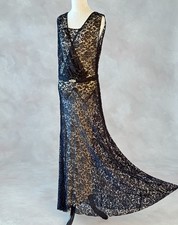 Vintage 30s Dress, 1930s Black Lace Gown, Art Deco Evening Gown, M/L picture