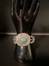 Vintage 925  Sterling silver Turquoise Cuff  Adjustable  bracelet  picture