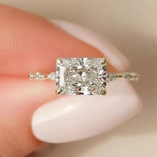 East-West 2.55 Ct Radiant Cut Lab Created Diamond Engagement 925 Silver Ring picture