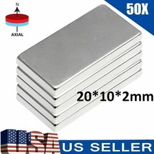 50Pc N52 Neodymium Block Magnet 20x10x2mm Super Strong Rare Earth Magnets Sliver picture