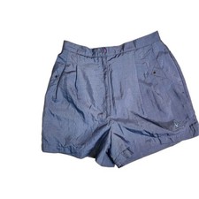 Vtg 80s Le Coq Sportif Shiny Nylon Shorts 10 High Waist Pleated Blue Tennis Golf picture