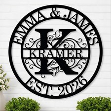 Custom Metal Name Sign - Personalized Split Letter Monogram Wall Art, Family Dec picture