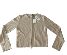 Leset Jesse Zip Cardigan Sweater Womens Size XS Tan Stretch Lambswool picture