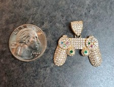 14k Authentic Yellow Gold Gaming Controller Pendant/Charm w/ Cubic Zirconia picture