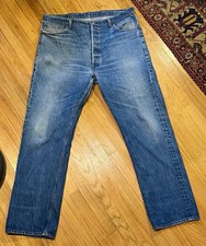 Vintage 1988 Levis 501 Jeans 38x32 Made in USA Red Tab Button Fly Faded Denim picture
