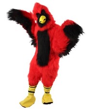 HPO Adult Unisex Furry Red & Black Cardinal Mascot Fur Suit Costume Bundle picture