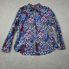 Talbots Large Pink Blue Floral Cotton Long Sleeve Button Up Top Lightweight  picture