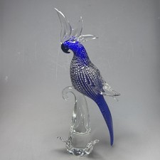 Vtg Murano Art Glass Cockatoo Parrot 15in Cobalt Blue Silver Formia Attributed picture