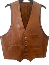 Barker Custom Rare Vest Men's Leather Guenuine VTG Vest Size M USA Made L143 picture