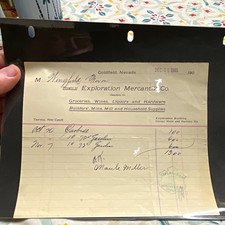 1905 Exploration Mercantile Co. Receipt Goldfield, Nevada Dec 11 Signed picture
