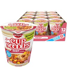 Nissin Cup Noodles Soup, Beef Flavor, Microwaveable 2.25 Ounce (Pack of 12) picture