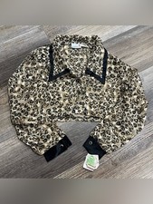 NWT Vintage Scarlett Leopard Sheer Cropped Blouse Womens 10 Shoulder Pads picture