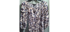 Adrienne Vittadini Women’s Large Floral Blouse Mauve Purple Blue Crinkle Top L picture
