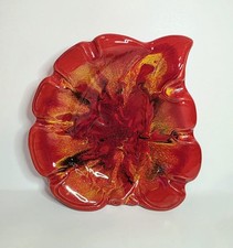Vintage MCM California Drip Glaze Ashtray Ceramic Orange Flame Leaf Shape 7.75