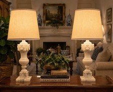 Circa 1940s Pair Of Italian Alabaster & Marble Neoclassical Urn Table Lamps  picture