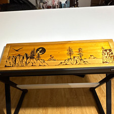 Vintage Wood Burned Landscape Art Wooden Panel Rustic Pyrography Wall Decor picture