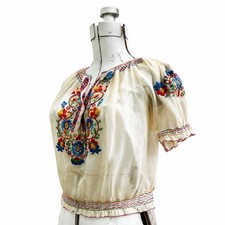Vintage 1930s Karavan NY Hungarian Hand Embroidered Gauze Cotton Peasant Blouse picture