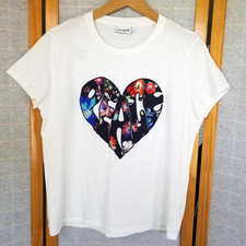 Desigual Womens XL White Peace Heart Graphic Short Sleeve T Shirt Colorful picture