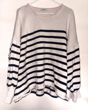 Madewell Conway Pullover Sweater Oversized Cotton Knit 3XL Navy PinkStriped Boho picture