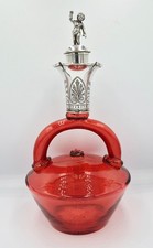 FINE VICTORIAN STERLING SILVER MOUNTED CRANBERRY GLASS PUZZLE JUG Sheffield 1875 picture