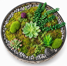 Luxury Handmade 19” Faux Succulent & Moss Garden Centerpiece Inlaid Mosaic Bowl picture