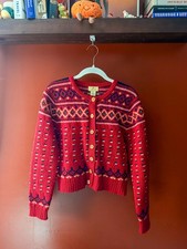 Vintage Limited America Cardigan Sweater Women's Size Medium Red Wool Fair Isle picture