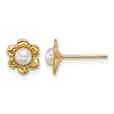 Madi K Pearl 3-4mm Button White Freshwater Earrings 6.95mm 14k Yellow Gold picture