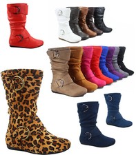 12 Colors Cute Causal Flat Buckle Zip Mid-Calf Girl's Kid's Boots Size 9 - 4 NEW picture
