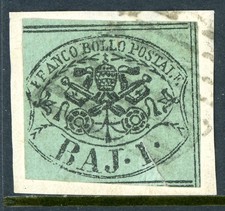 Italy 1852 Roman States 1b Blue Green  Scott #2a VFU O346 picture