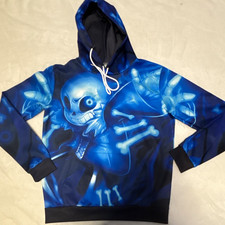 Kids Unisex M Blue/Black Skeleton Graphic Print Pullover Hoodie Drawstring picture