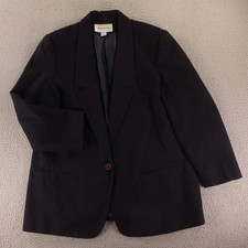 VTG Fundamental Things Jacket Womens 44 L Blue Wool Blend Blazer Flannel Twill picture