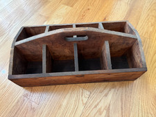 Vintage Wooden Carpenters Tool Caddy - 1940s Handmade - Great Rustic Decor Piece picture