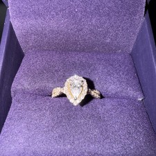 Zales 1 CT Pear-Shaped LabGrown Diamond Crossover Shank Engagement Ring 14K Gold picture