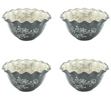 Temp-tations 4 pc Ramekins,8oz,Scalloped Round,Mini Bakers,Floral GRAY K406964 picture
