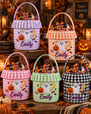 Personalized Halloween Candy Basket Ghost Pumpkin Trick or Treat Holder picture