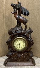 Antique Hand Carved Black Forest Mantel Game Clock, Germany - not running picture