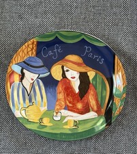 Cafe Paris Multicolor Round Ceramic Art Plate, Two Women & Teacups (11 1/4”) picture