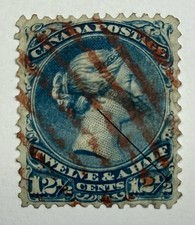 Canada #28ii 1868,12 1/2c blue Large Queen, LR frameline broken variety;$300 UCV picture