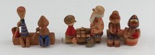 3 Vintage Wood Russian Figurine Bear Fishing Checker Knitting Carving Sculpture picture