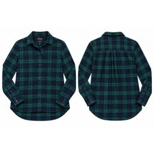 Madewell Classic Womens Small Navy Green Plaid Flannel Shirt Button Down picture